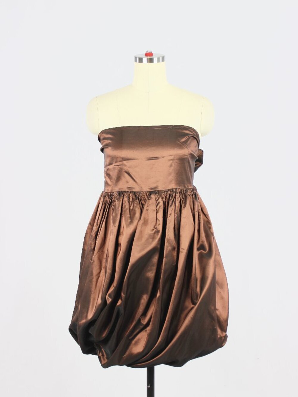 Vintage COMRAGS Brown Taffeta Back Bow Strapless Bubble Dress, Size S